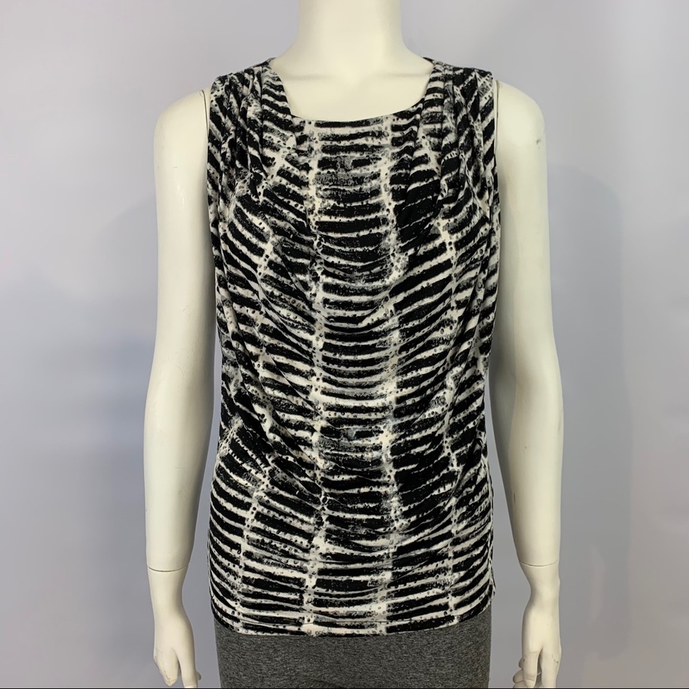 Worthington Stretch Top Sleeveless Cowl Neck Shirt Blouse Top Stripes Striped